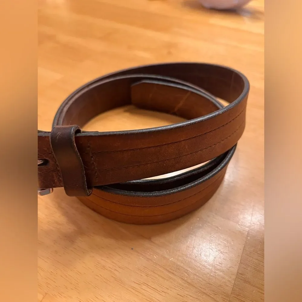 Men's Brown Leather Belt rugged leather cowboy outdoor 38  stitching Guatemala